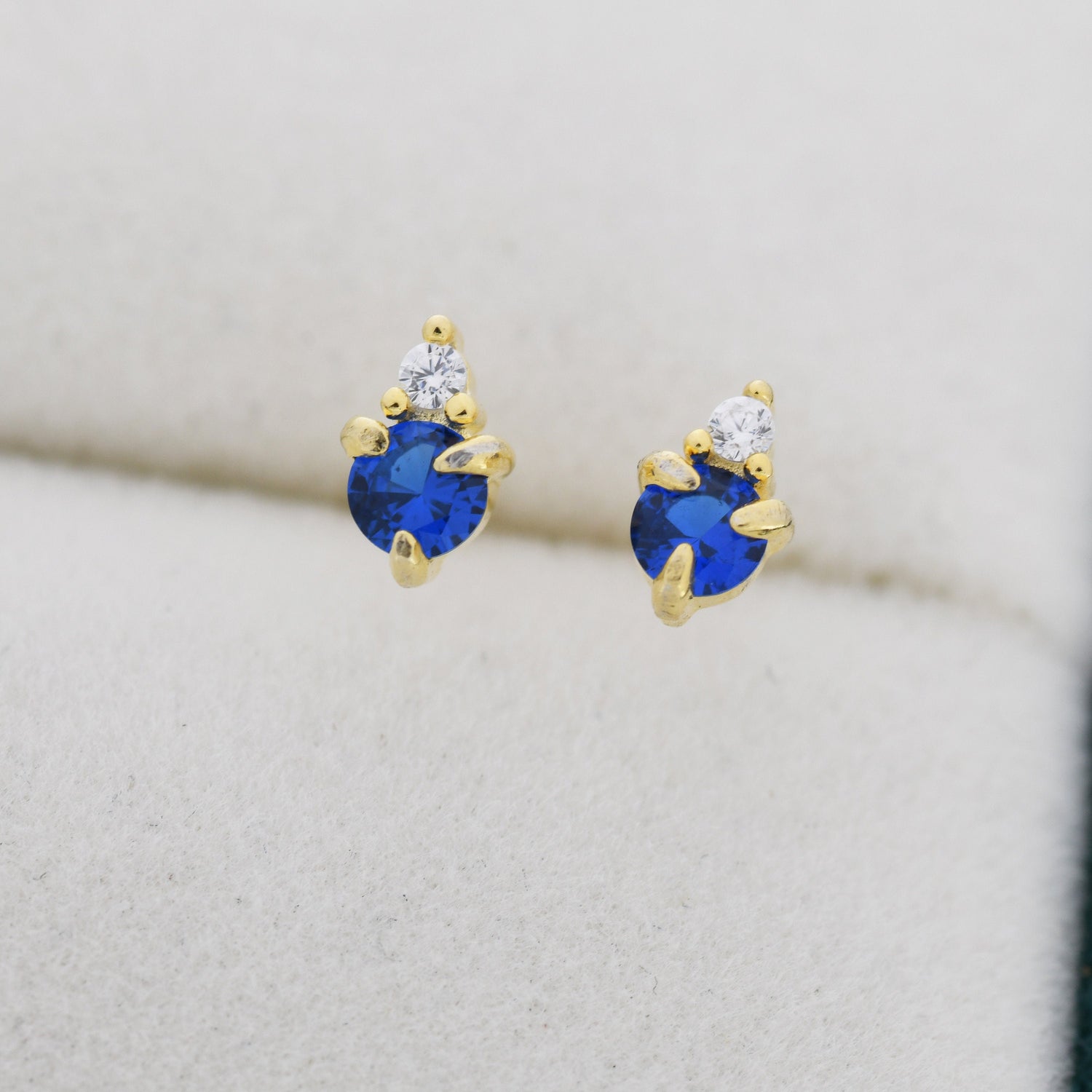 Sterling Silver Sapphire Blue CZ Stud Earrings,  3mm September Birthstone CZ Earrings, Silver, Gold or Rose Gold, Stacking Earrings