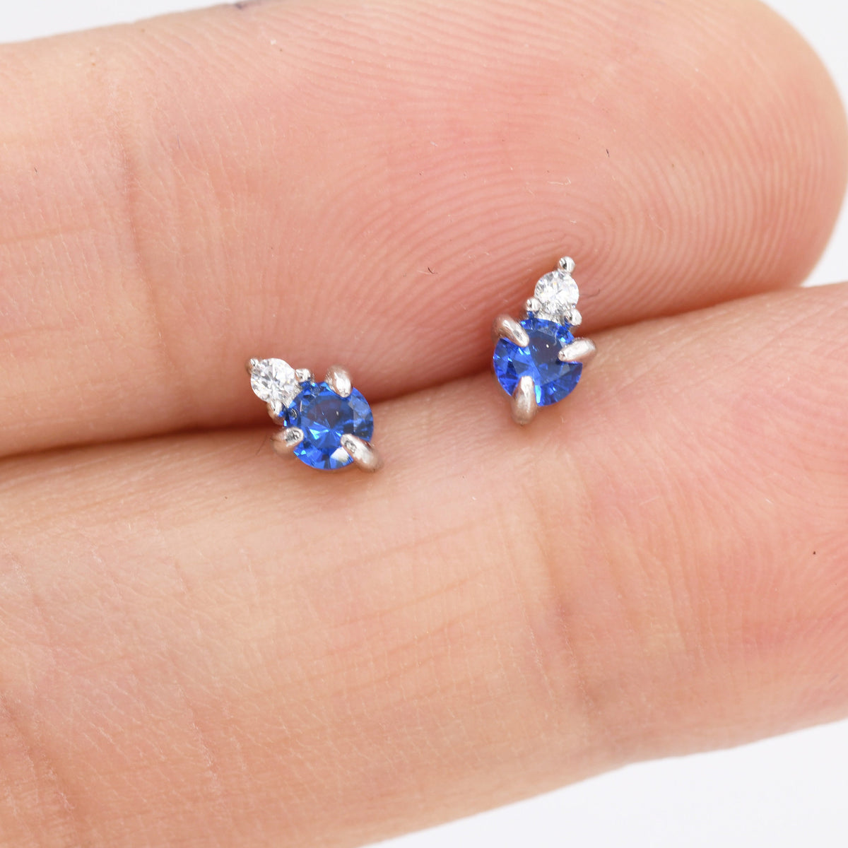 Blue & Clear CZ Stud Earrings