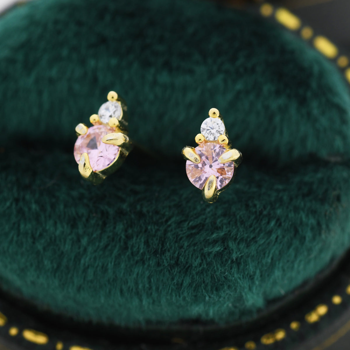 Sterling Silver Tourmaline Pink CZ Stud Earrings, 3mm October Birthstone CZ Earrings, Silver, Gold or Rose Gold, Stacking Earrings