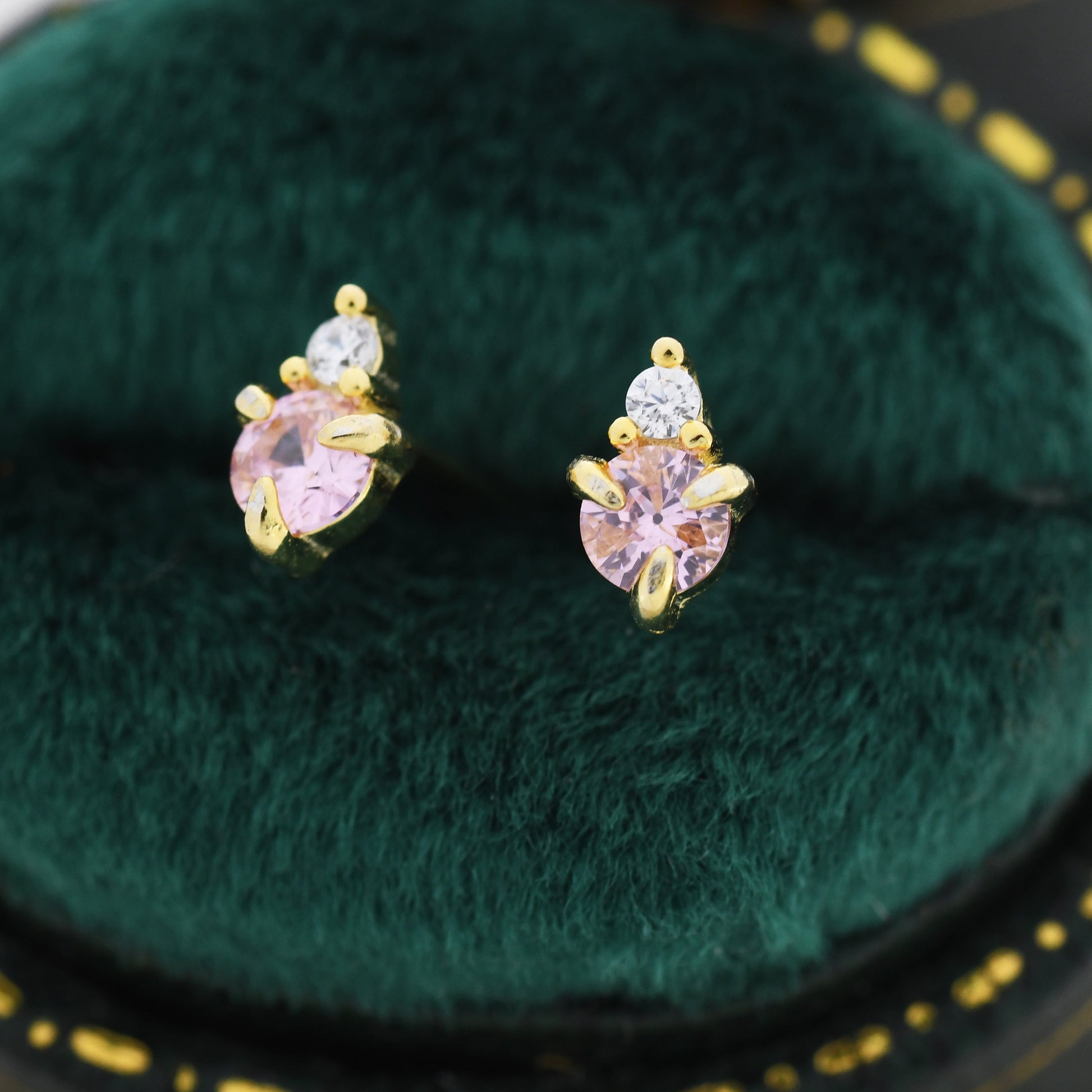 Sterling Silver Tourmaline Pink CZ Stud Earrings, 3mm October Birthstone CZ Earrings, Silver, Gold or Rose Gold, Stacking Earrings