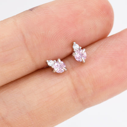 Sterling Silver Tourmaline Pink CZ Stud Earrings, 3mm October Birthstone CZ Earrings, Silver, Gold or Rose Gold, Stacking Earrings