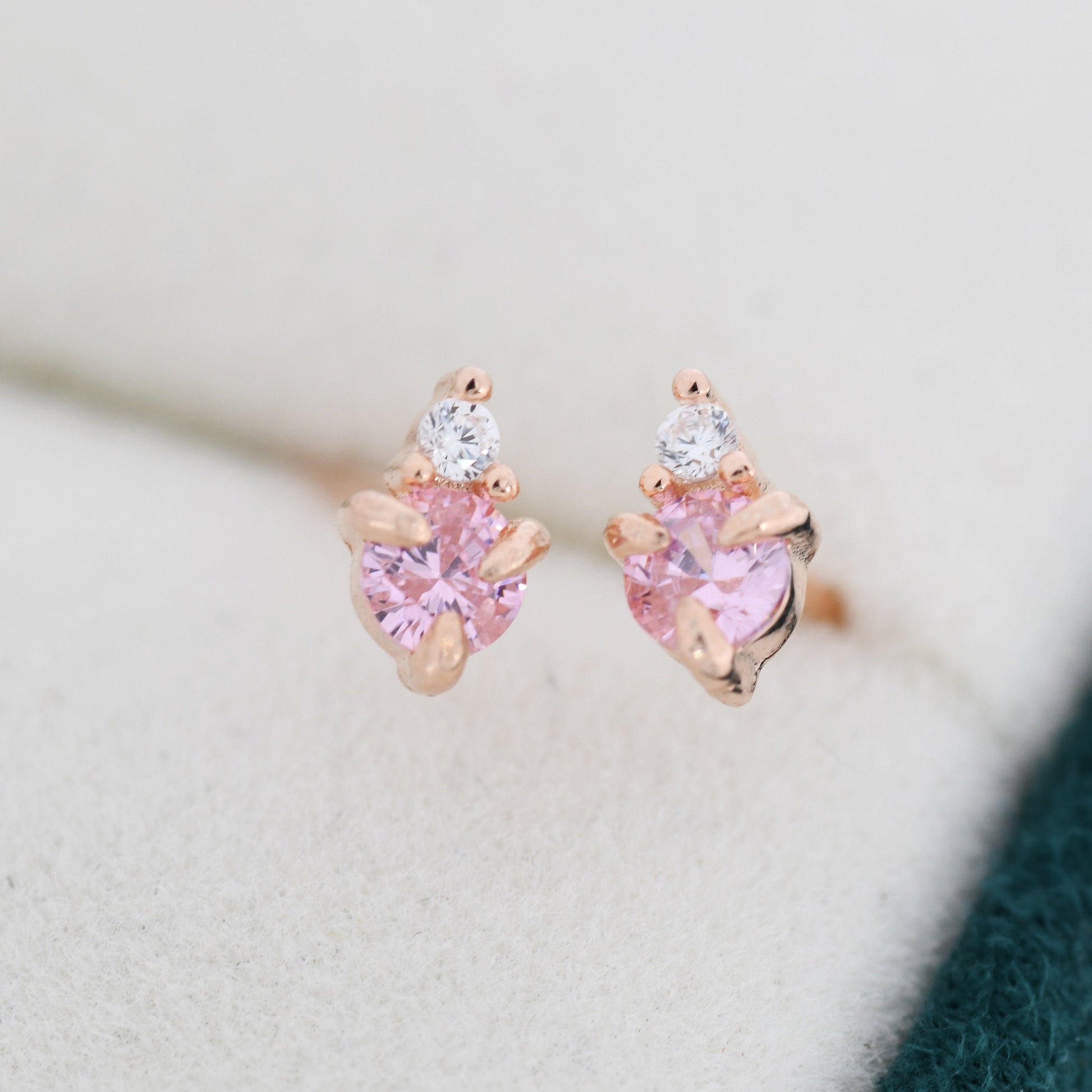 Sterling Silver Tourmaline Pink CZ Stud Earrings, 3mm October Birthstone CZ Earrings, Silver, Gold or Rose Gold, Stacking Earrings