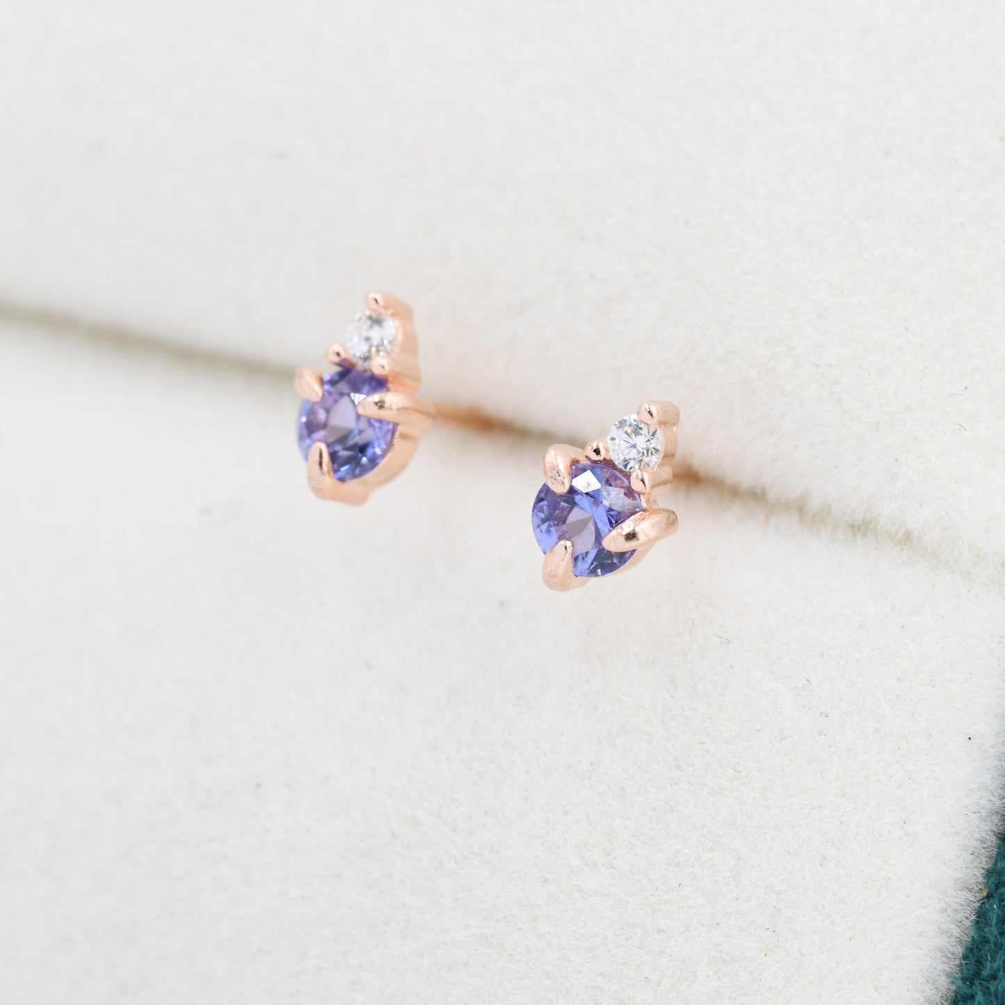 Sterling Silver Tanzanite Blue CZ Stud Earrings,  3mm December Birthstone CZ Earrings, Silver, Gold or Rose Gold, Stacking Earrings