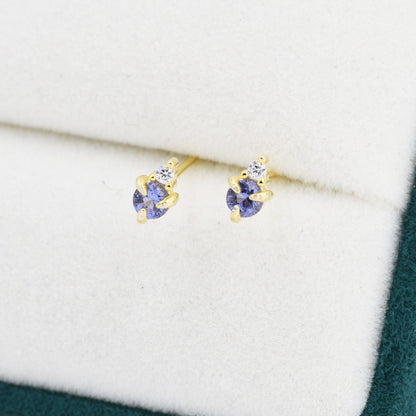 Sterling Silver Tanzanite Blue CZ Stud Earrings,  3mm December Birthstone CZ Earrings, Silver, Gold or Rose Gold, Stacking Earrings