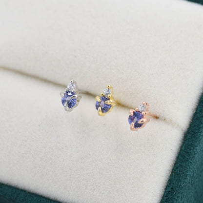 Sterling Silver Tanzanite Blue CZ Stud Earrings,  3mm December Birthstone CZ Earrings, Silver, Gold or Rose Gold, Stacking Earrings