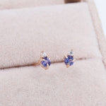 Sterling Silver Tanzanite Blue CZ Stud Earrings, 3mm December Birthstone CZ Earrings, Silver, Gold or Rose Gold, Stacking Earrings