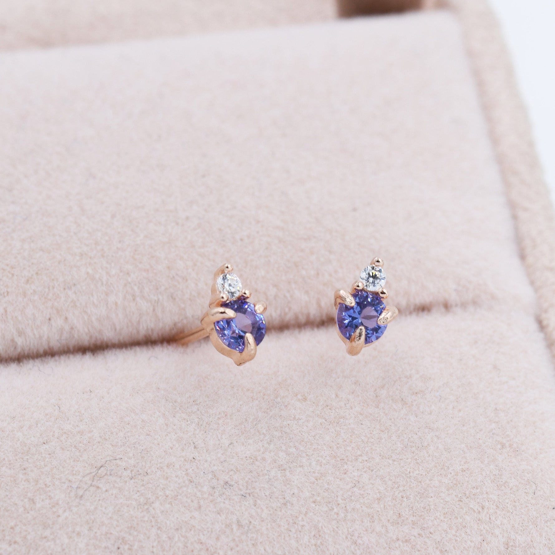 Sterling Silver Tanzanite Blue CZ Stud Earrings, 3mm December Birthstone CZ Earrings, Silver, Gold or Rose Gold, Stacking Earrings