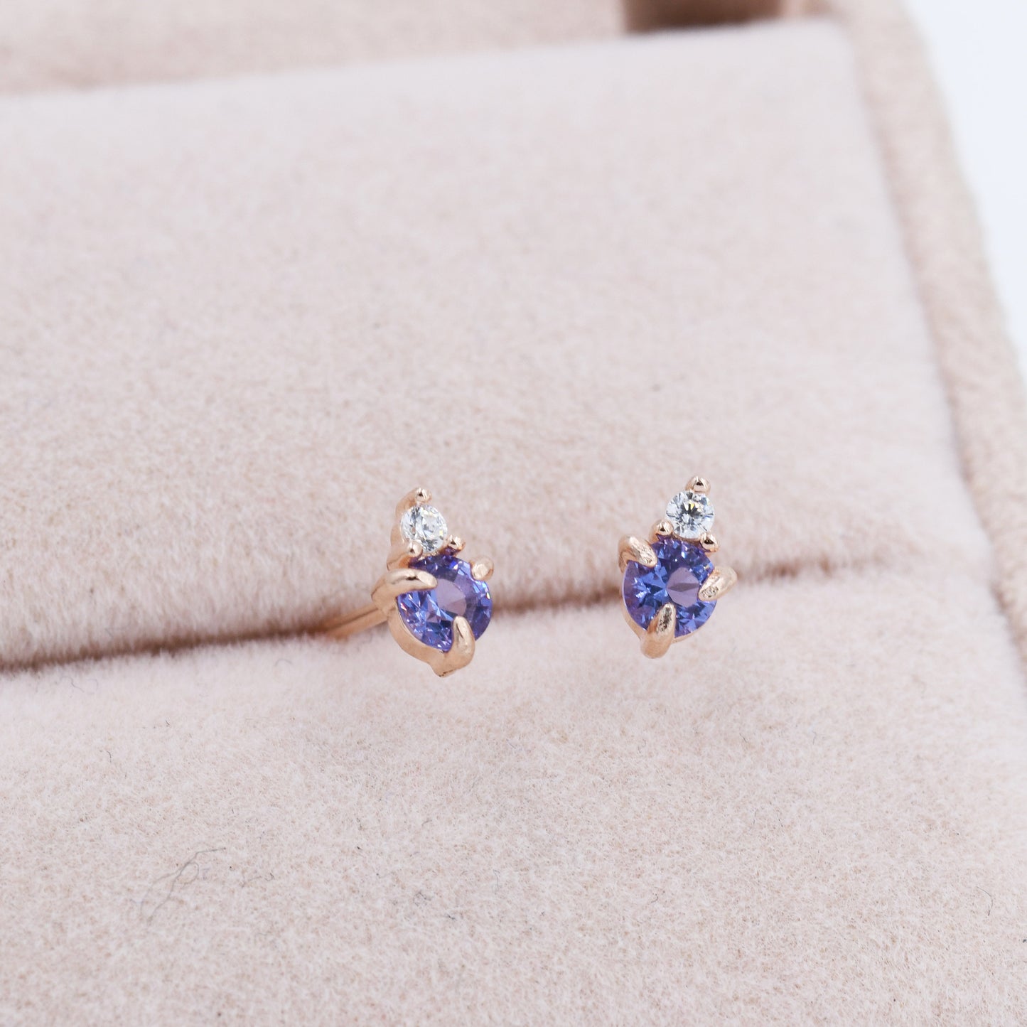 Sterling Silver Tanzanite Blue CZ Stud Earrings,  3mm December Birthstone CZ Earrings, Silver, Gold or Rose Gold, Stacking Earrings