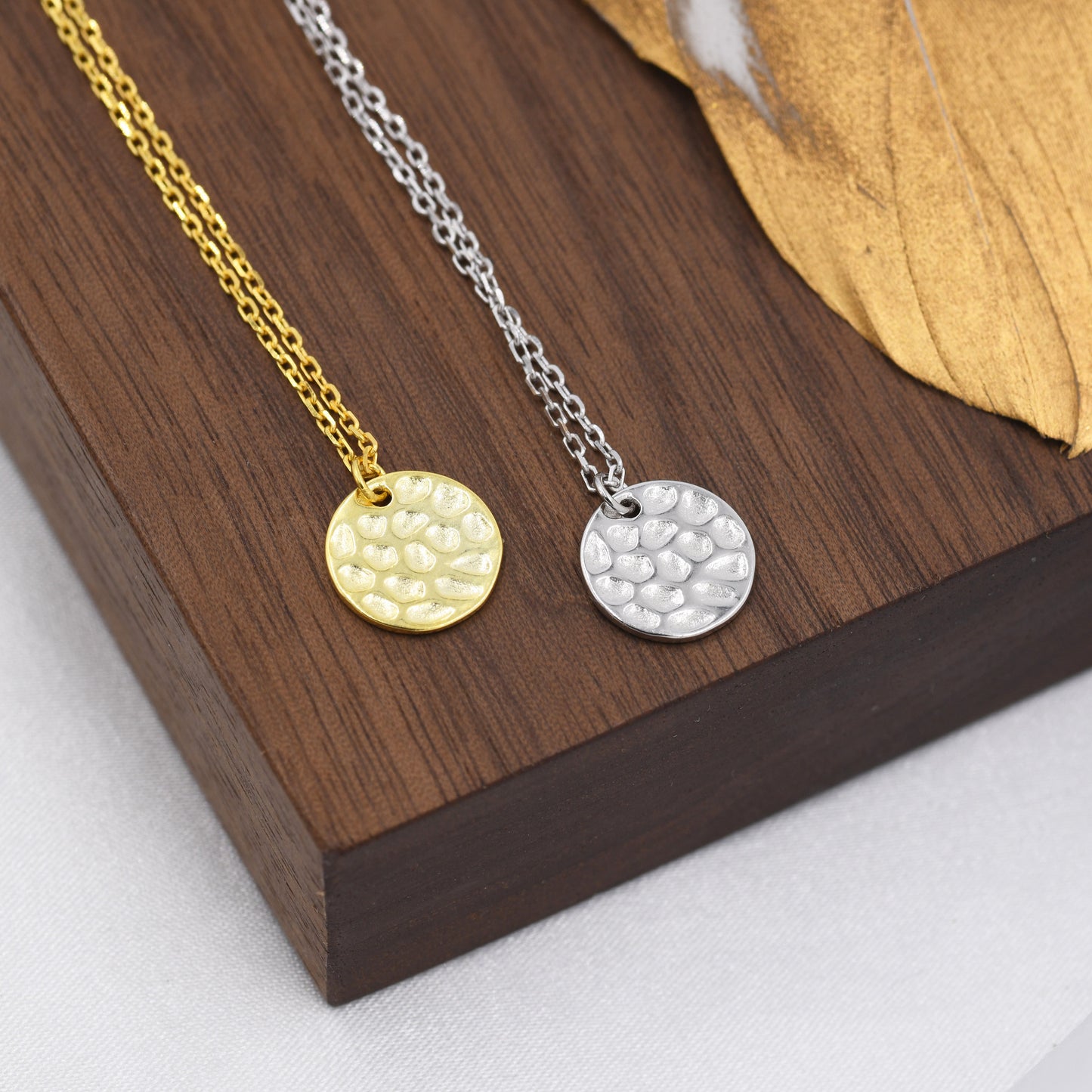 Hammered Disk Pendant Necklace in Sterling Silver, Silver or Gold, Minimalist Geometric Design, Coin Necklace