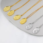Rose Flower Oval Pendant Necklace in Sterling Silver, Silver or Gold, June Birth Flower, Nature Inspired Flower Disk Necklace