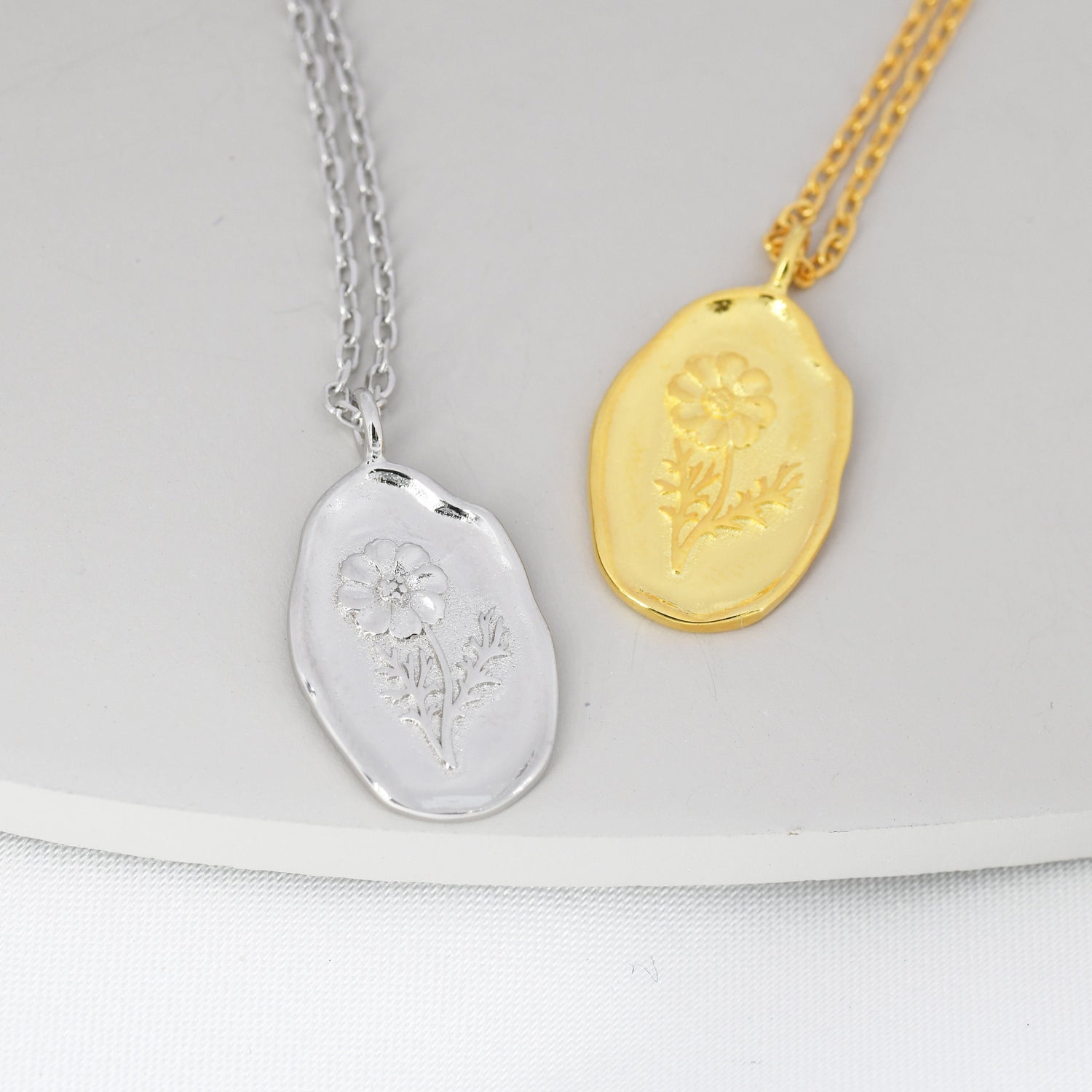 Cosmos Birth Flower Oval Pendant Necklace