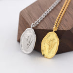 Snowdrop Flower Oval Pendant Necklace in Sterling Silver, Silver or Gold, January Birth Flower, Nature Inspired Flower Disk Necklace