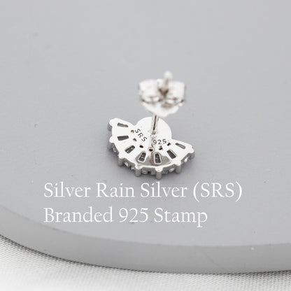 Art Deco Style Opal Fan Stud Earrings in Sterling Silver, Silver or Gold, Crown Opal Earrings, Tiny Opal Earrings