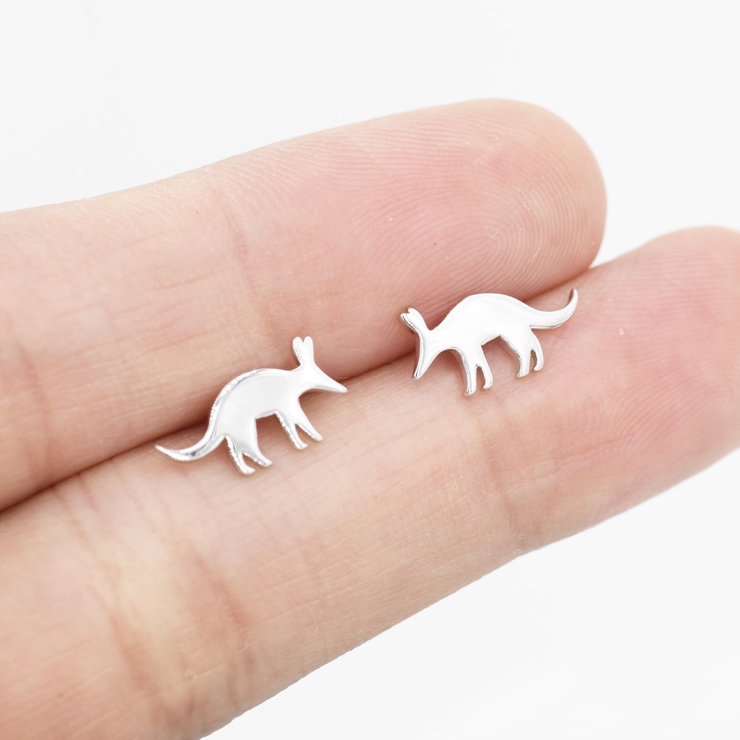Aardvark Stud Earrings in Sterling Silver, Silver or Gold, Nature Inspired Animal Design