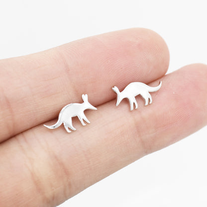 Aardvark Stud Earrings in Sterling Silver, Silver or Gold, Nature Inspired Animal Design