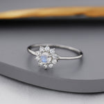 Genuine Moonstone Halo Ring in Sterling Silver, US 5 - 8, Natural Moonstone Gemstone Ring, Crystal Flower Ring