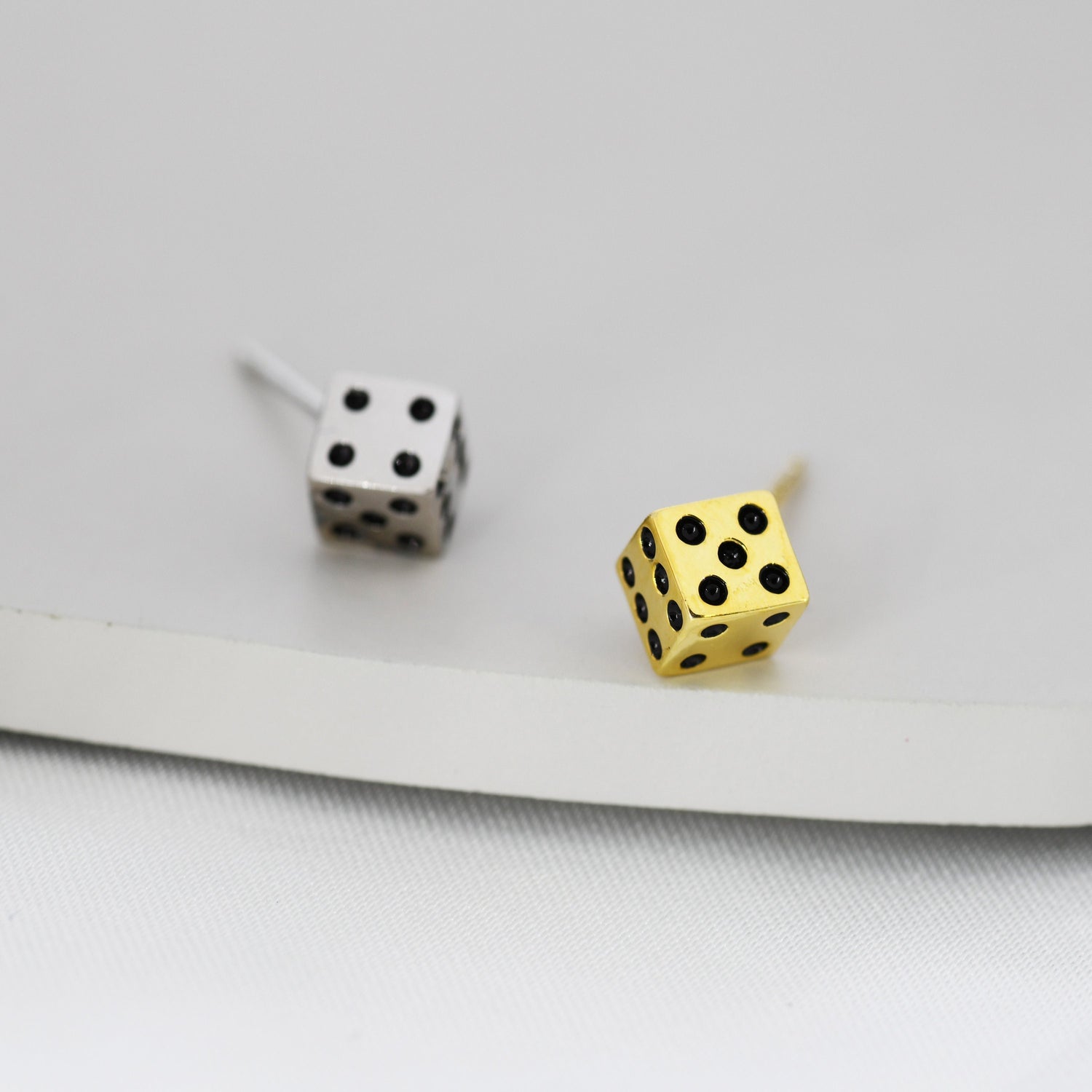 Dice Stud Earrings in Sterling Silver, Silver or Gold, Fun Gamer Earrings