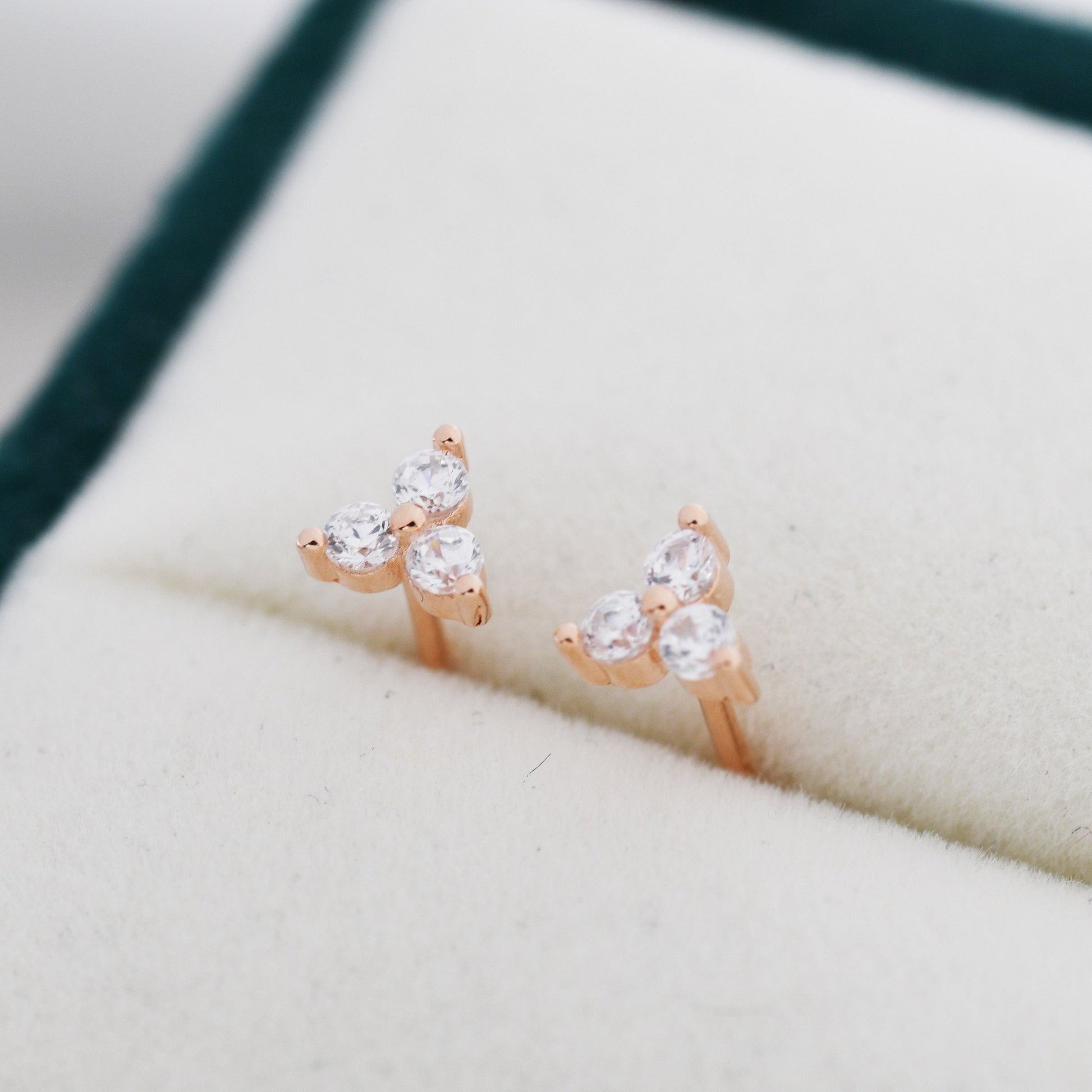 Very Tiny Three Dot Trio Stud Earrings in Sterling Silver with Sparkly CZ Crystals, Silver, Gold, Rose Gold
