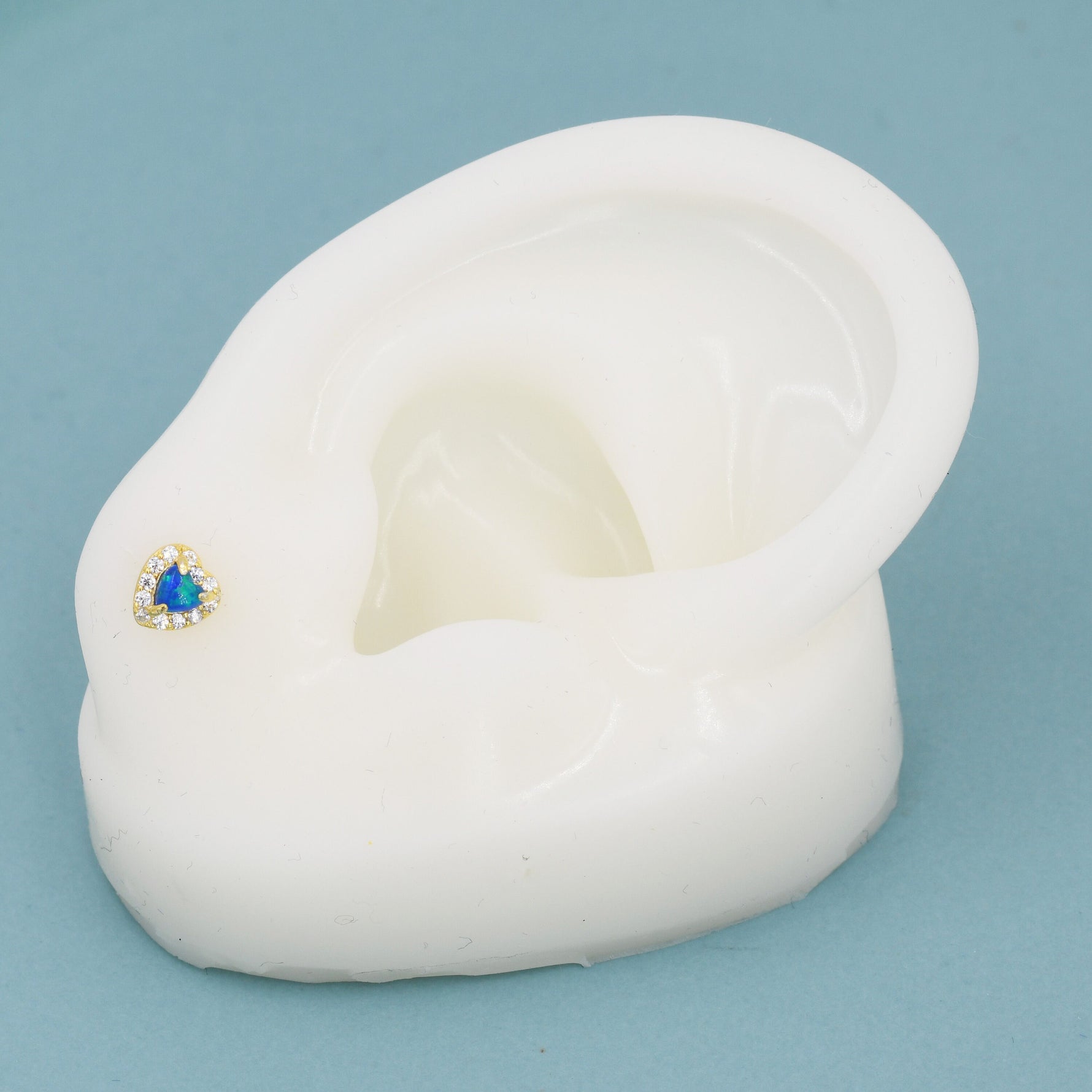 Tiny Blue Opal Heart with CZ Stud Earrings in Sterling Silver, Silver, Gold or Rose Gold, Vintage Inspired Design