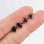 Genuine Black Onyx Oval Stud Earrings in Sterling Silver, Natural Oval Black Onyx Crystal Earrings