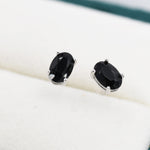 Genuine Black Onyx Oval Stud Earrings in Sterling Silver, Natural Oval Black Onyx Crystal Earrings