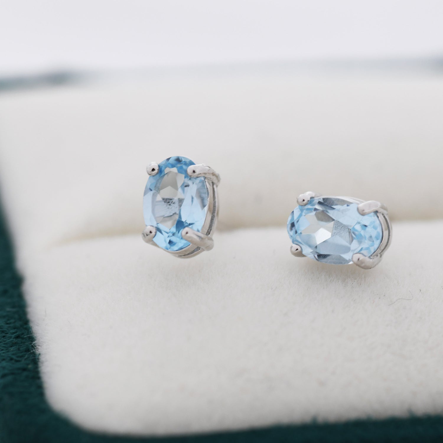 Genuine Topaz Crystal Stud Earrings in Sterling Silver, Natural Topaz Oval Crystal Earrings, March Birthstone