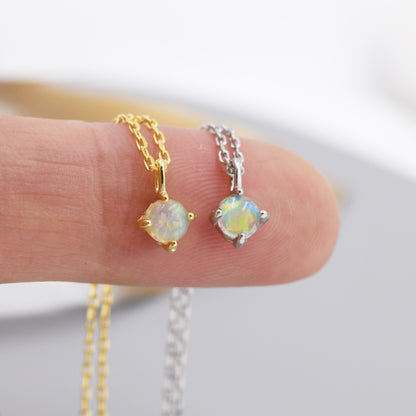 Extra Tiny Opal Pendant Necklace in Sterling Silver, Lab Created Opal Necklace, Silver or Gold, October Birthstone, Tiny Opal Necklace