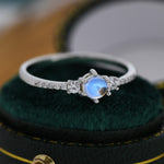 Sterling Silver Simulated Moonstone Ring with CZ Crystals, Stacking Ring, Silver Skinny Ring, Size US 5-8