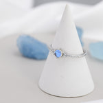 Sterling Silver Simulated Moonstone Ring with CZ Crystals, Stacking Ring, Silver Skinny Ring, Size US 5-8