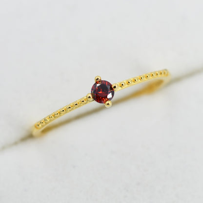 Garnet Red CZ Ring in Sterling Silver, Silver or Gold, Delicate Stacking Ring, Nesting Band, Size US 6 - 8, January Birthstone