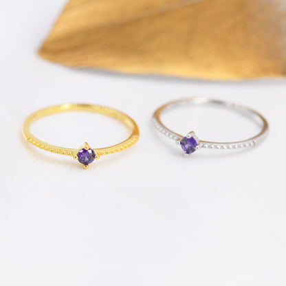 Purple Amethyst CZ Ring in Sterling Silver, Silver or Gold, Delicate Stacking Ring, Nesting Band, Size US 6 - 8,  February Birthstone