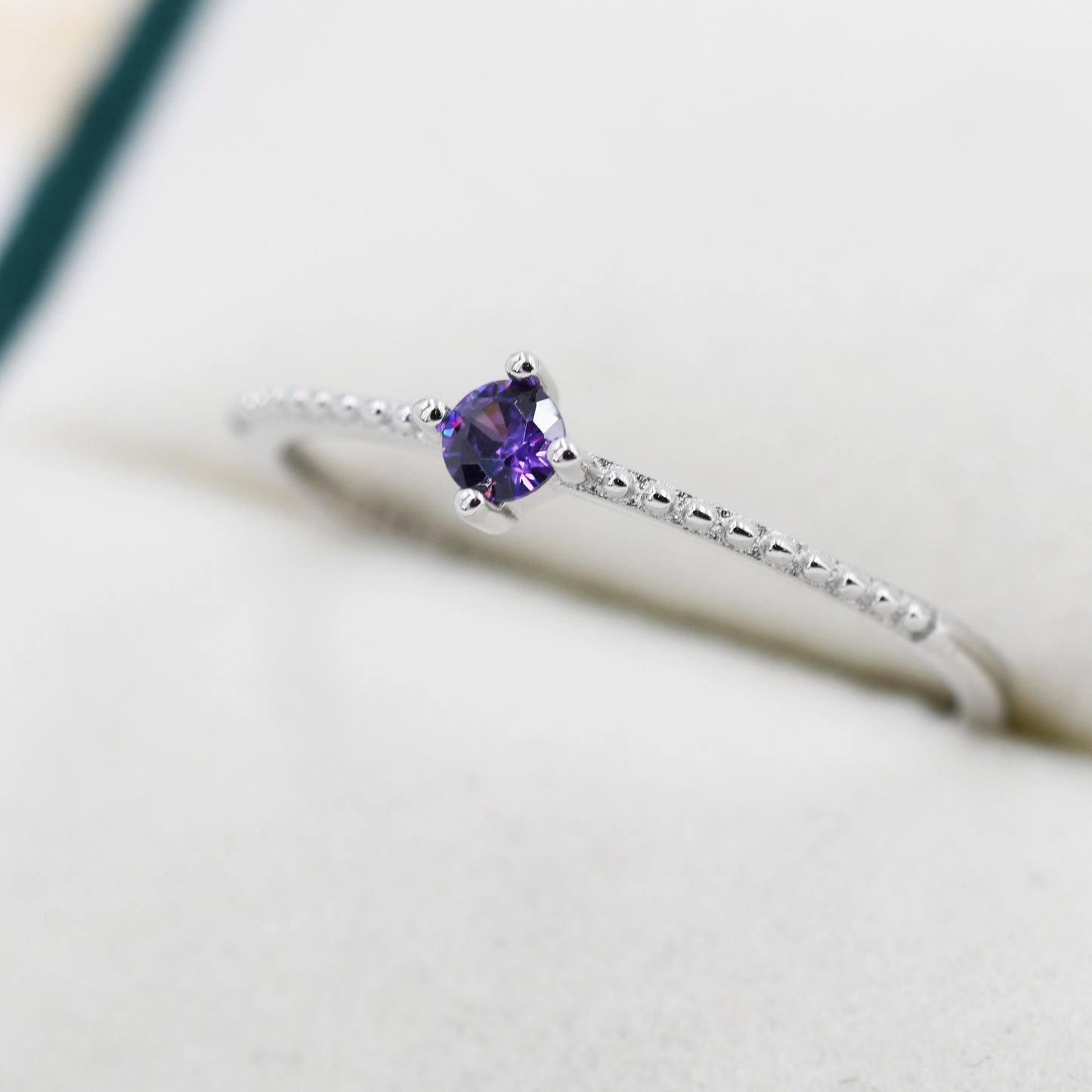 Purple Amethyst CZ Ring in Sterling Silver, Silver or Gold, Delicate Stacking Ring, Nesting Band, Size US 6 - 8,  February Birthstone