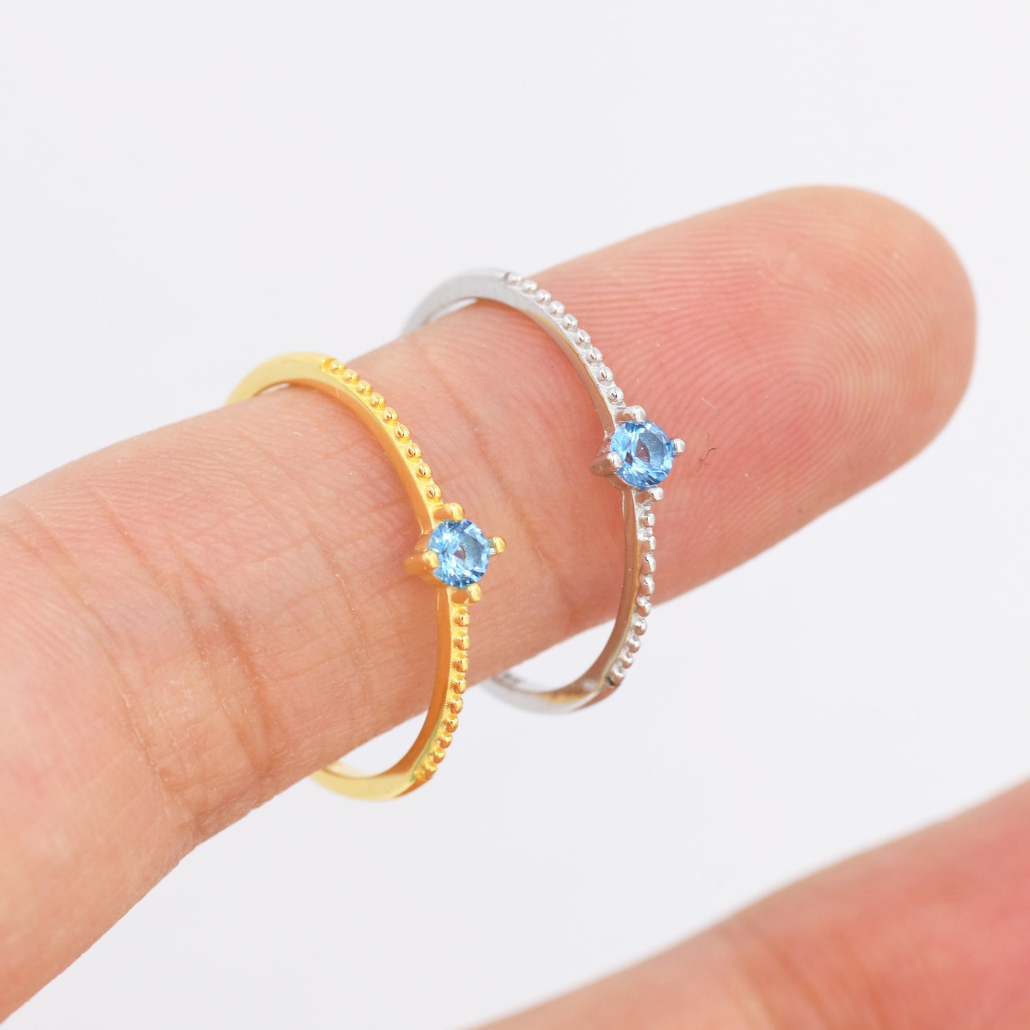 Aquamarine Blue CZ Ring in Sterling Silver, Silver or Gold, Delicate Stacking Ring, Nesting Band, Size US 6 - 8,  March Birthstone