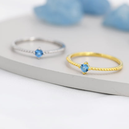 Aquamarine Blue CZ Ring in Sterling Silver, Silver or Gold, Delicate Stacking Ring, Nesting Band, Size US 6 - 8,  March Birthstone