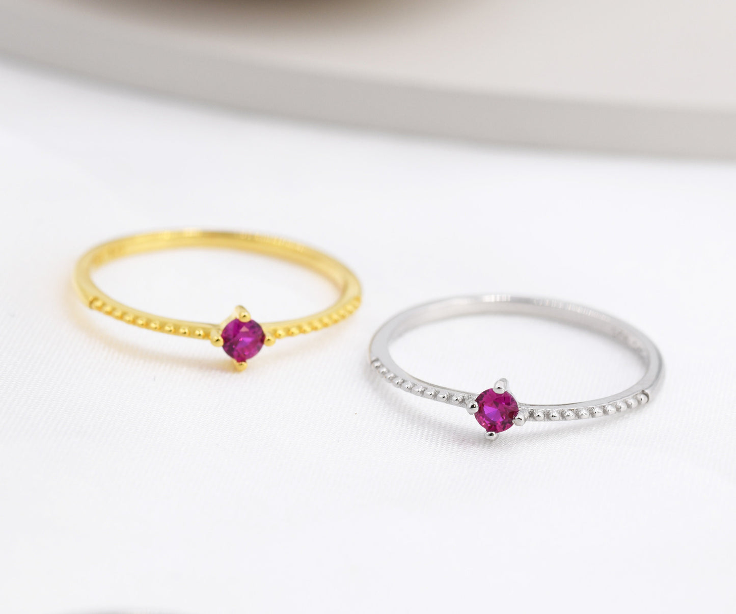 July Birthstone Ruby Red CZ Ring in Sterling Silver, Silver or Gold, Delicate Stacking Ring, Pink CZ Skinny Band, Size US 6 - 8