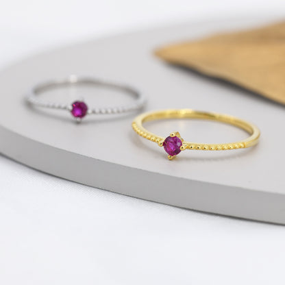 July Birthstone Ruby Red CZ Ring in Sterling Silver, Silver or Gold, Delicate Stacking Ring, Pink CZ Skinny Band, Size US 6 - 8