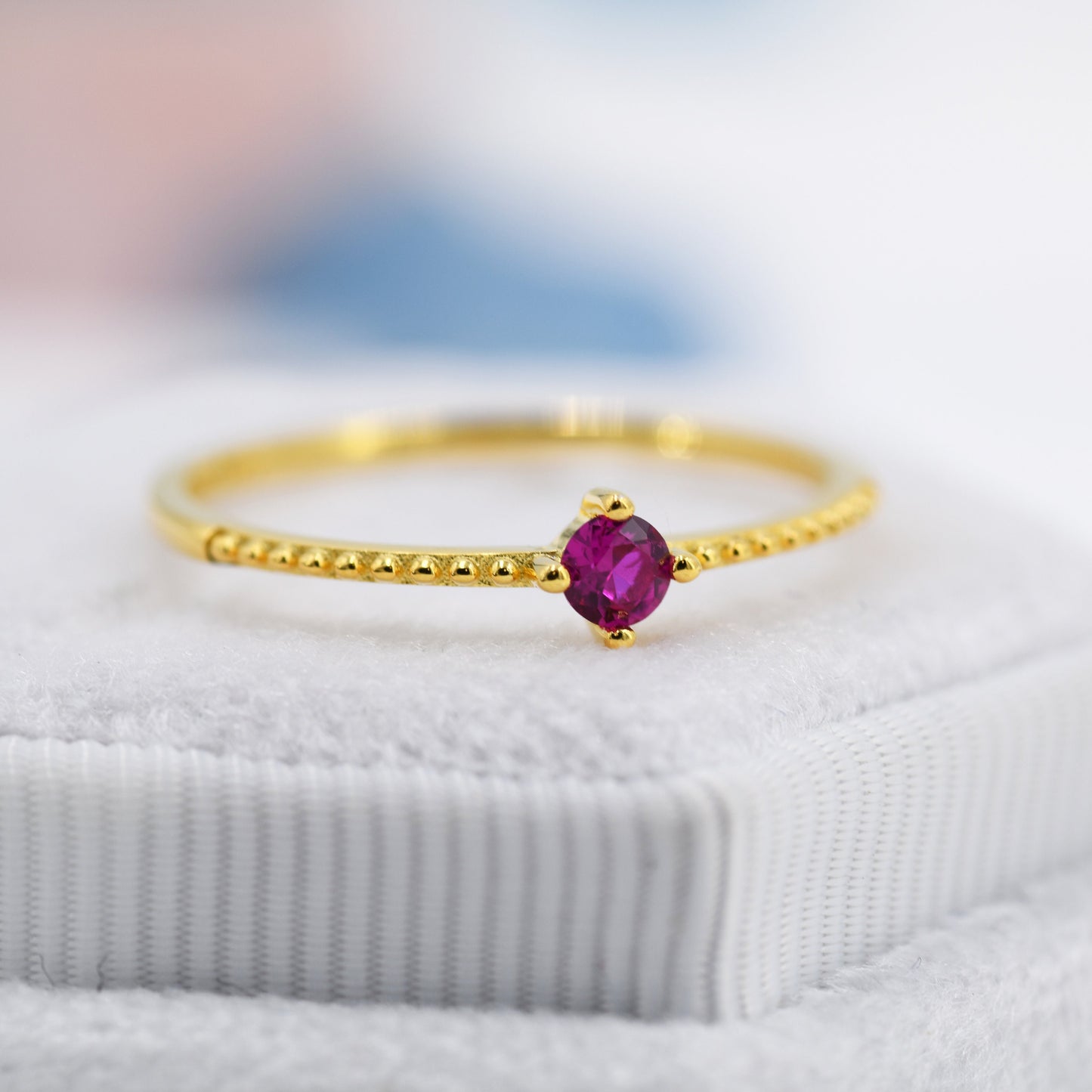 July Birthstone Ruby Red CZ Ring in Sterling Silver, Silver or Gold, Delicate Stacking Ring, Pink CZ Skinny Band, Size US 6 - 8