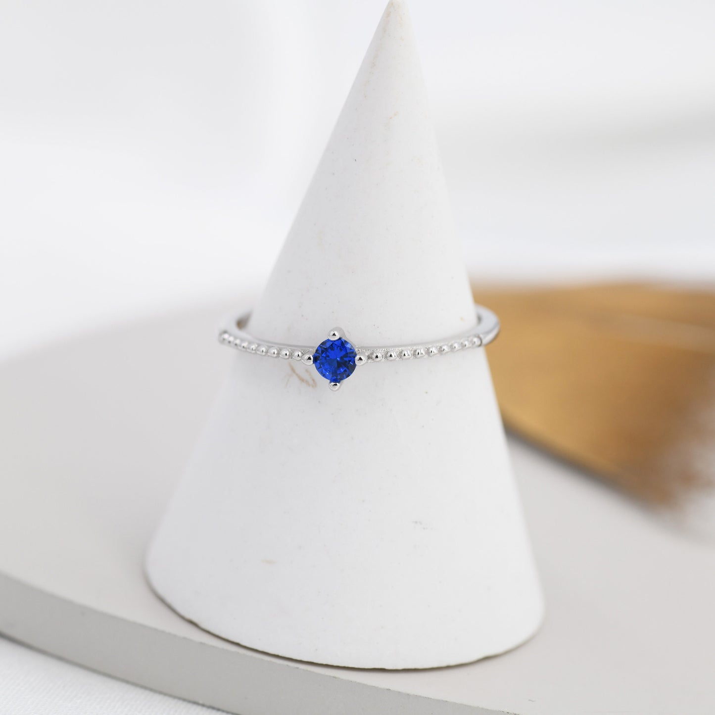 Sapphire Blue CZ Ring in Sterling Silver, Silver or Gold, Delicate Stacking Ring, Blue CZ Skinny Band, Size US 6 - 8, September Birthstone