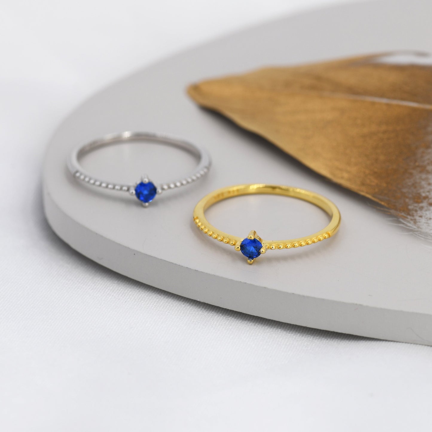 Sapphire Blue CZ Ring in Sterling Silver, Silver or Gold, Delicate Stacking Ring, Blue CZ Skinny Band, Size US 6 - 8, September Birthstone