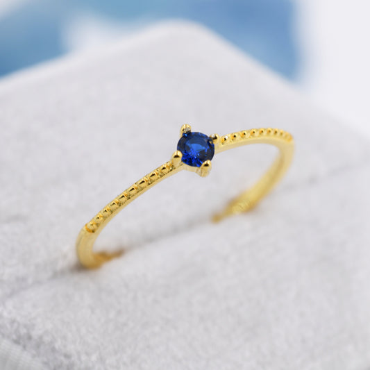 Sapphire Blue CZ Ring in Sterling Silver, Silver or Gold, Delicate Stacking Ring, Blue CZ Skinny Band, Size US 6 - 8, September Birthstone