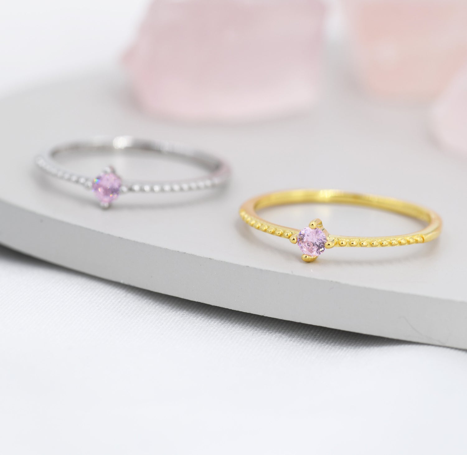 Pink Tourmaline CZ Solitaire Stacking Ring