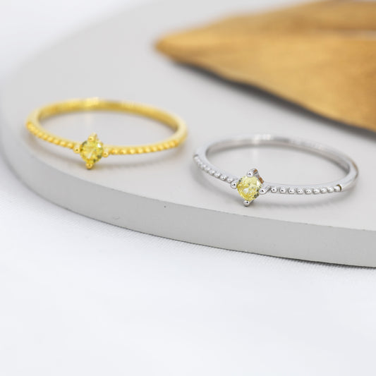 Citrine Yellow CZ Ring in Sterling Silver, Silver or Gold, Delicate Stacking Ring, Yellow CZ Skinny Band, Size US 6 - 8, November Birthstone