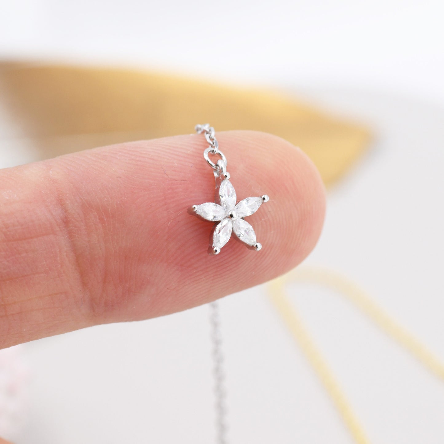 CZ Flower Threader Earrings in Sterling Silver, Silver or Gold, Forget-me-not Floral Ear Threaders, Sparkly CZ Threaders