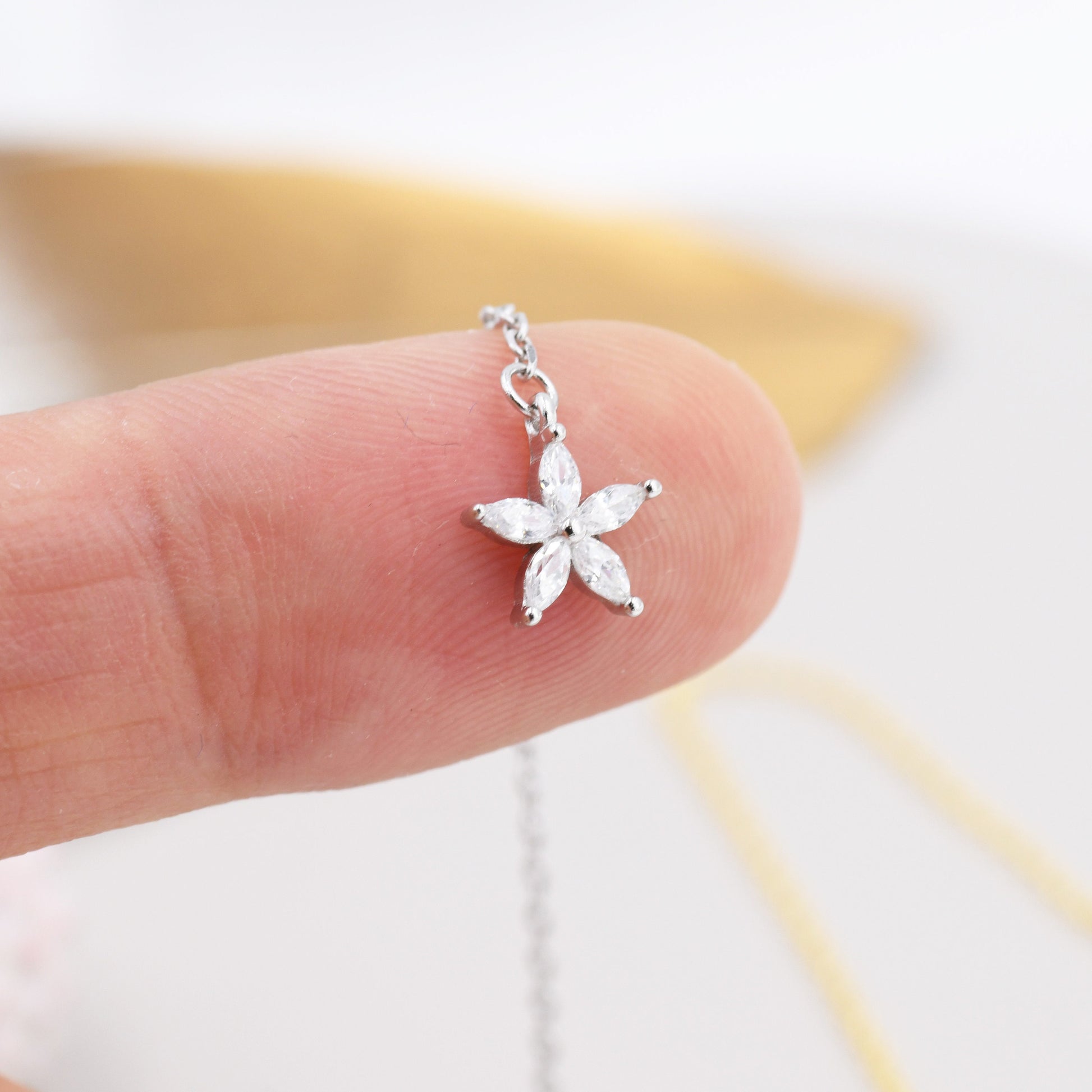 CZ Flower Threader Earrings in Sterling Silver, Silver or Gold, Forget-me-not Floral Ear Threaders, Sparkly CZ Threaders