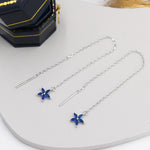Sapphire Blue CZ Flower Threader Earrings in Sterling Silver, Silver or Gold, Forget-me-not Floral Ear Threaders, Sparkly CZ Threaders