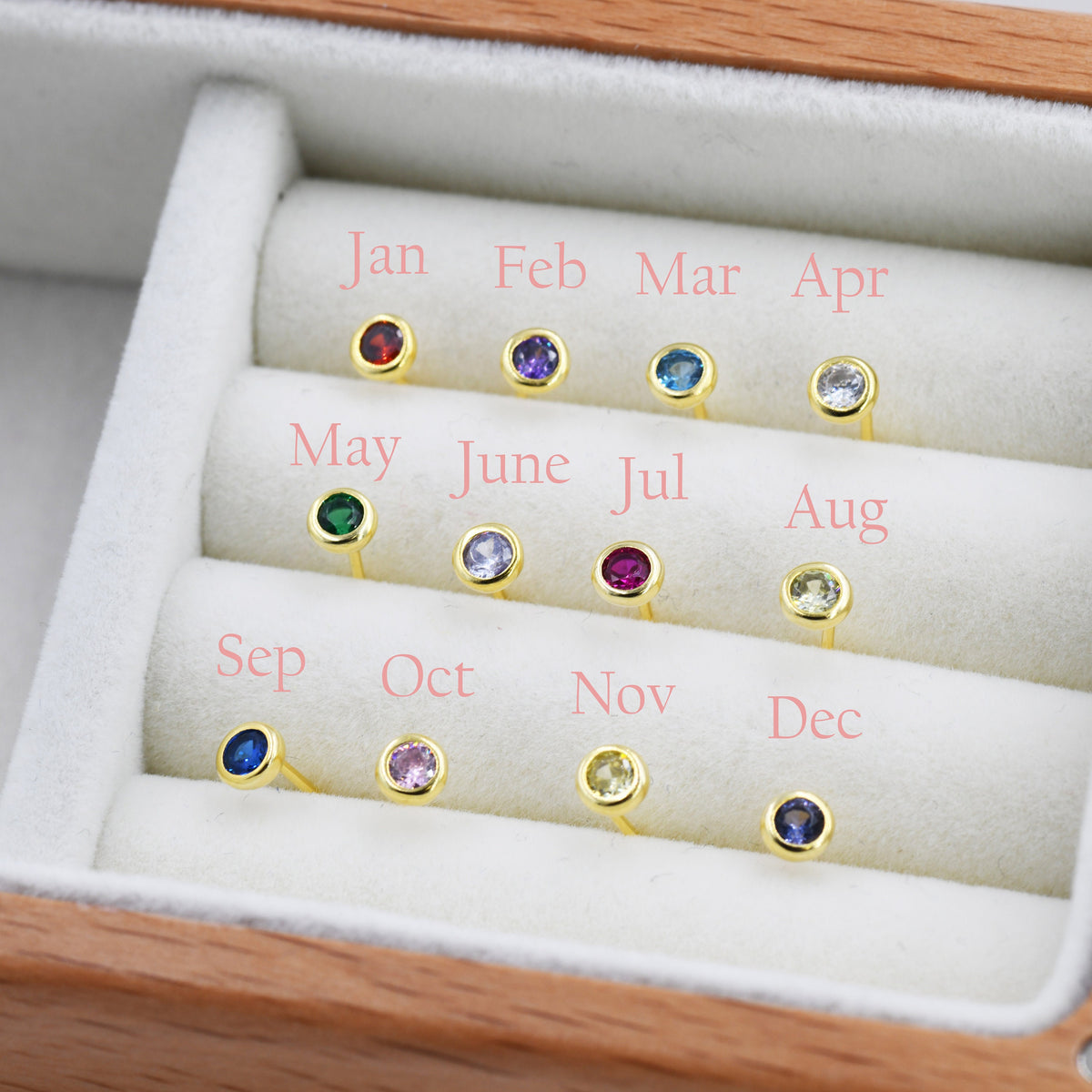 Sterling Silver Tiny Birthstone Stud Earrings, 4mm Birthstone CZ Earrings, Silver, Gold or Rose Gold, Stacking Earrings