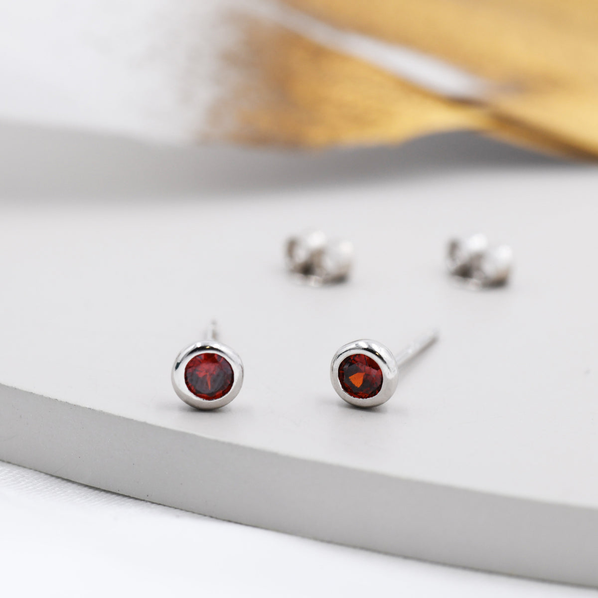 Garnet Red CZ Stud Earrings