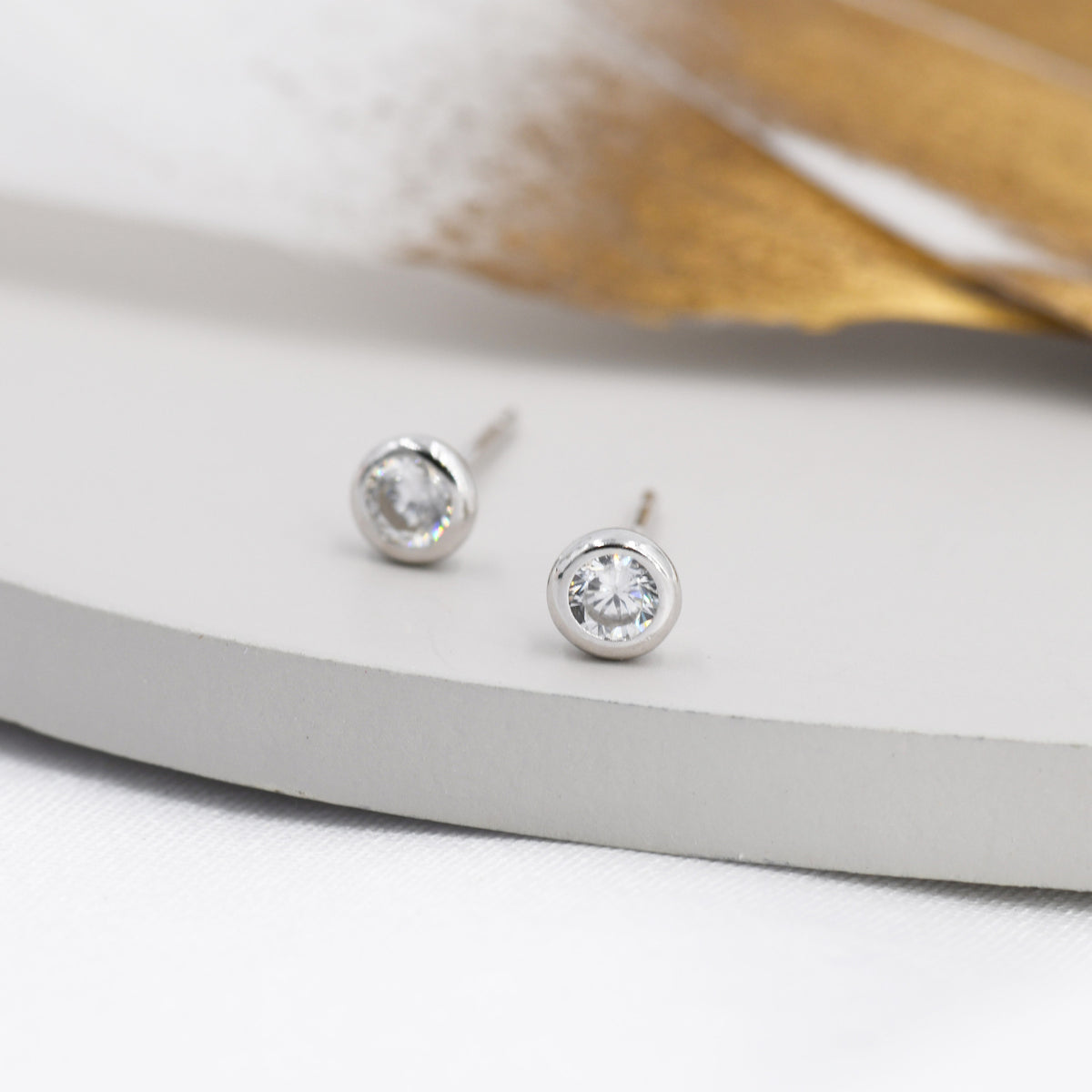 Sterling Silver Diamond CZ Stud Earrings, 4mm April Birthstone CZ Earrings, Silver, Gold or Rose Gold, Stacking Earrings