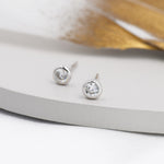 Sterling Silver Diamond CZ Stud Earrings, 4mm April Birthstone CZ Earrings, Silver, Gold or Rose Gold, Stacking Earrings