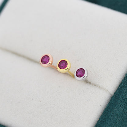 Sterling Silver Ruby Red CZ Stud Earrings,  4mm July Birthstone CZ Earrings, Silver, Gold or Rose Gold, Stacking Earrings